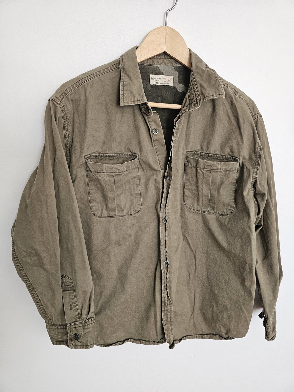 🧸2/20$ Zara Boys Olive Green Button-Down Shirt Jacket Size 11-12 Boy